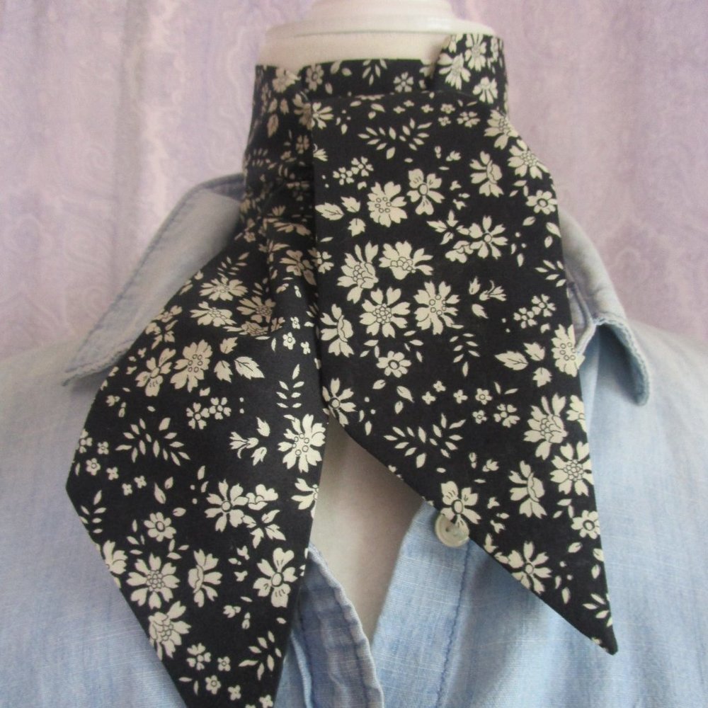Liberty of London Art Fabric Twilly Scarf Capel Micro Floral Black White Bespoke